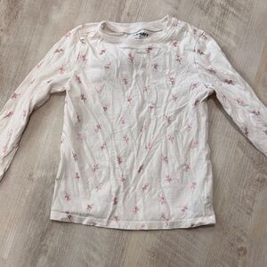 Kids' Cream Long Sleeve Shirt with Pink Ballerina Print